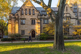 Students walking through cross campus